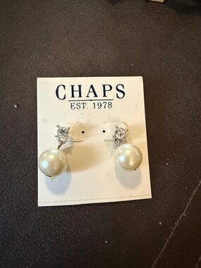 Chaps Silver Floral Stud Earrings with Cream Pearl Drops